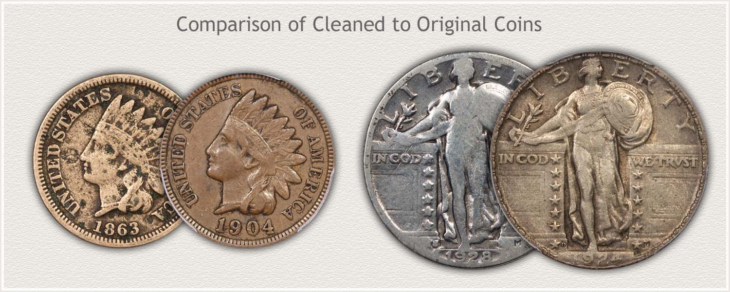 Original Surface and Cleaned Coins
