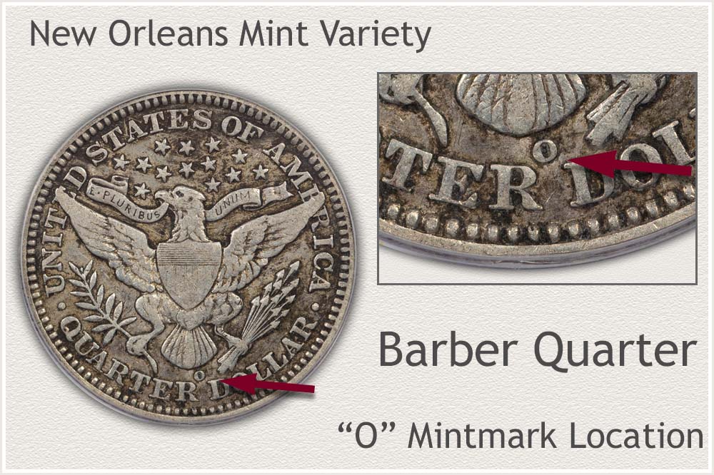 O Mintmark 1904 Barber Quarter