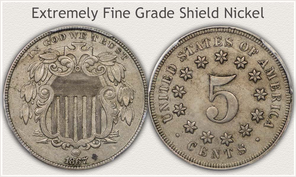 Obverse and Reverse of an Extremely Fine Grade Shield Nickel