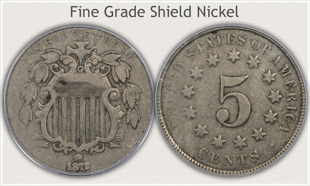 Obverse and Reverse of a Fine Grade Shield Nickel