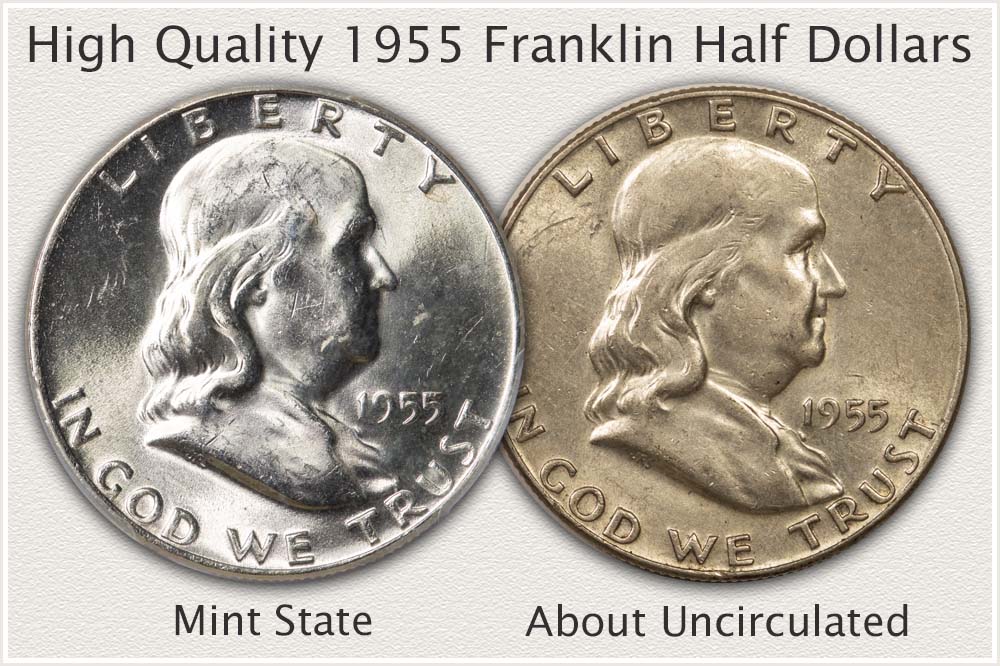 Two High Quality 1955 Franklin Half Dollars