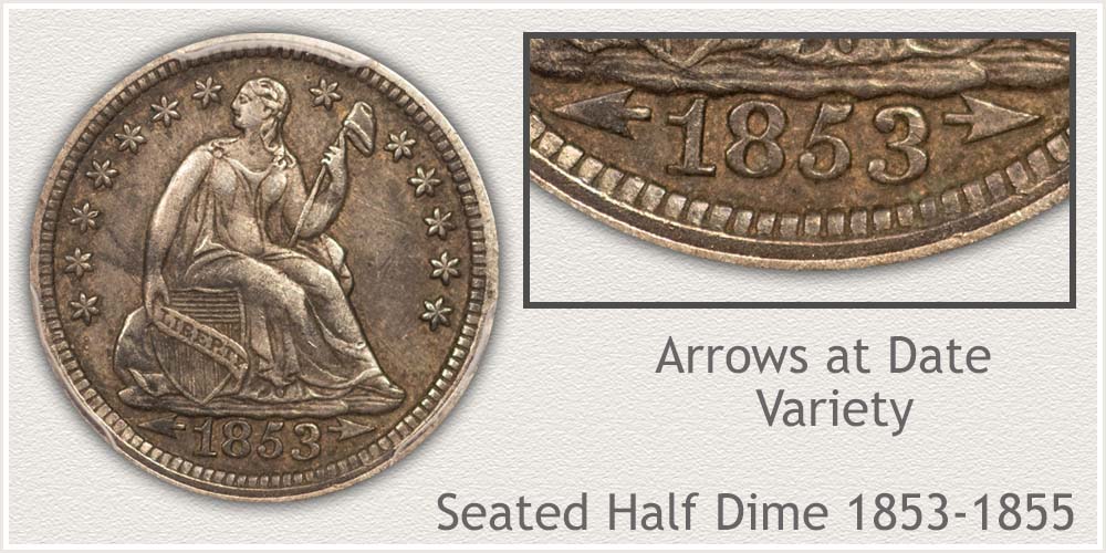 1853 Seated Half Dime - Arrows at Date Variety