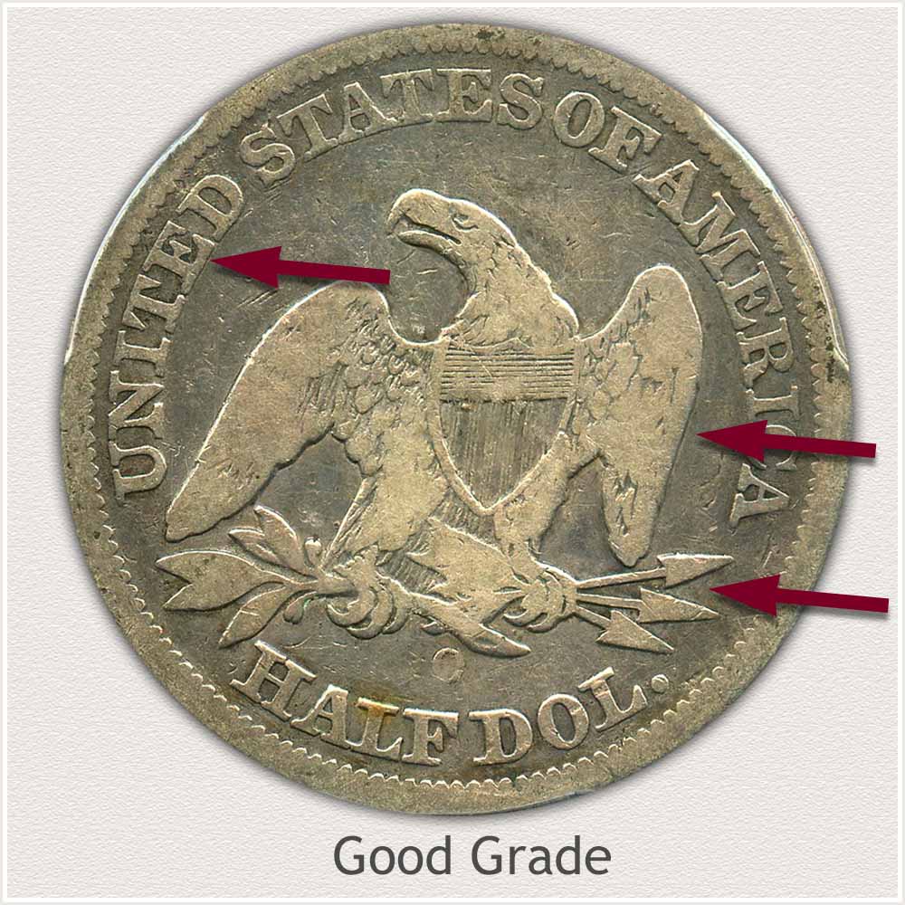 Reverse View: Good Grade Seated Liberty Half Dollar