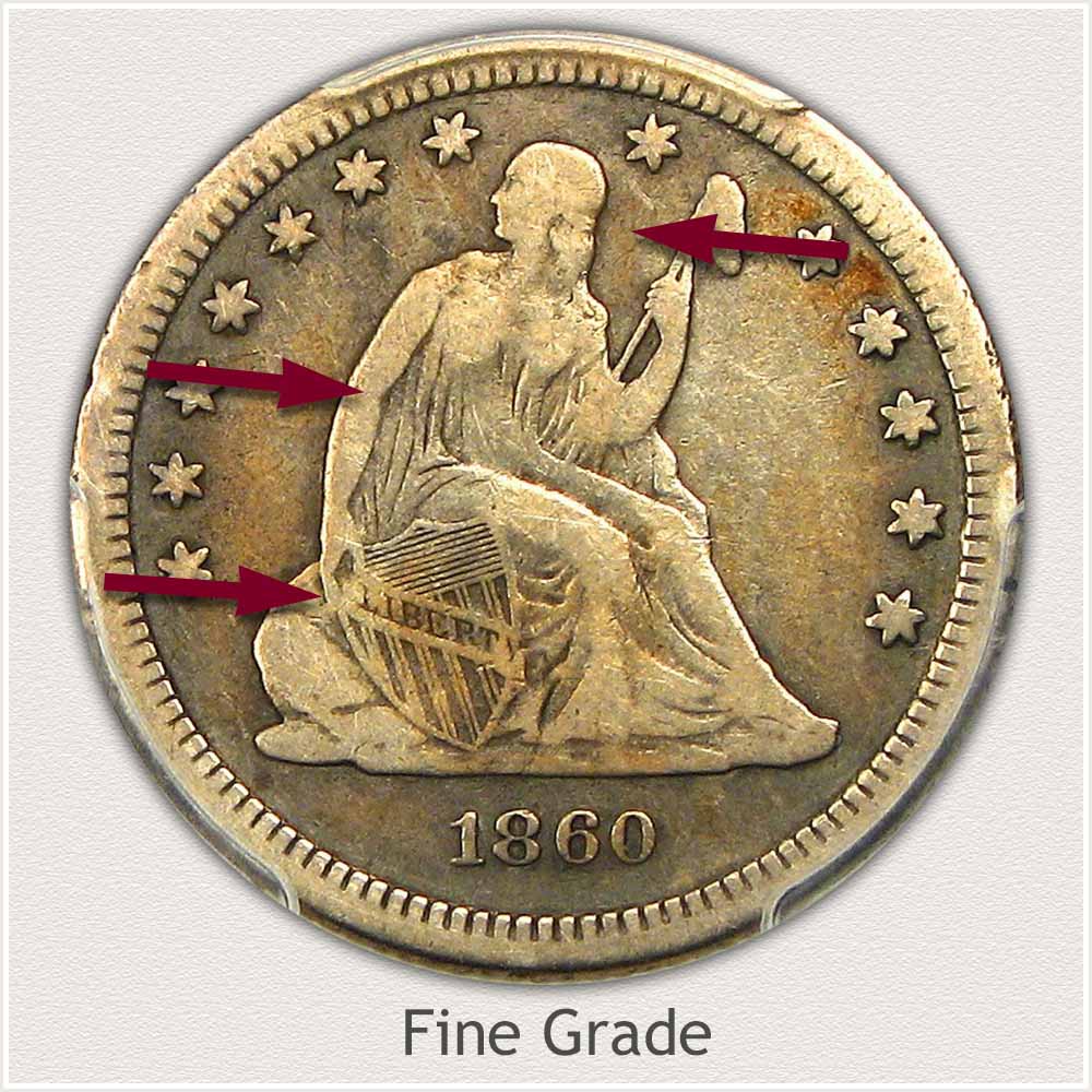 Obverse View: Fine Grade Seated Liberty Quarter