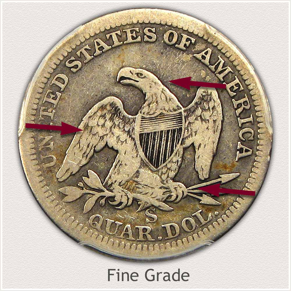 Reverse View: Fine Grade Seated Liberty Quarter