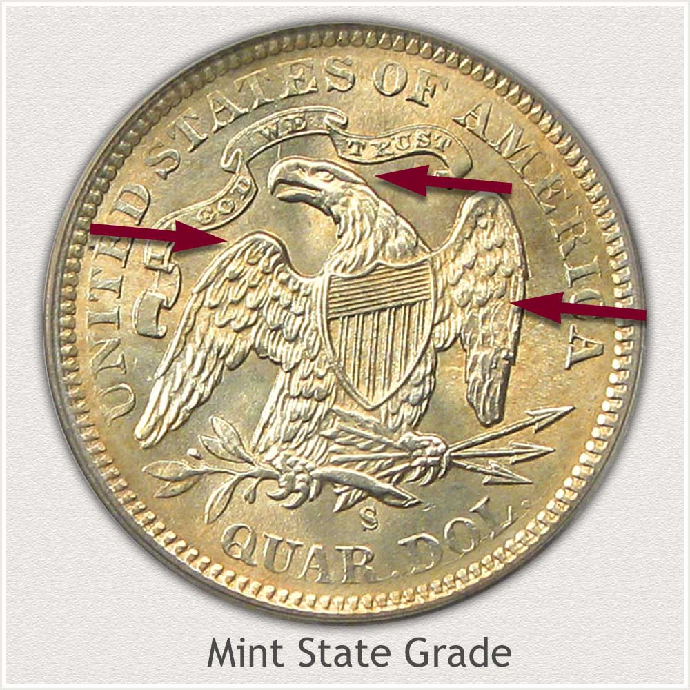 Reverse View: Mint State Grade Seated Liberty Quarter