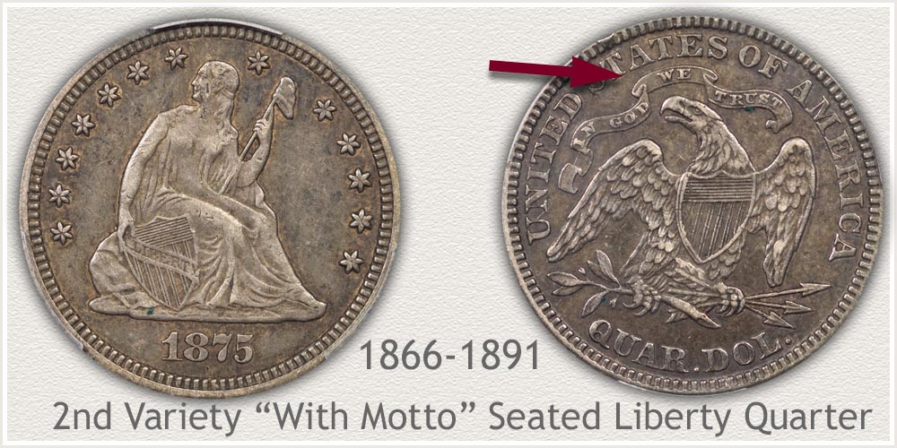 Seated Liberty Quarter Second Variety 1866 to 1891