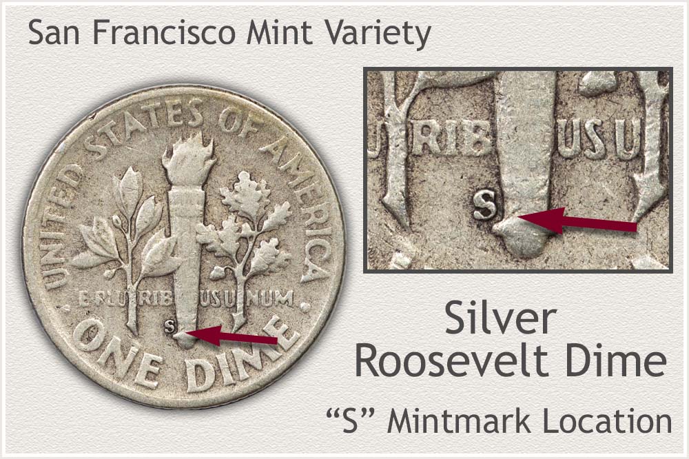 San Francisco Mintmark on Silver Roosevelt Dime
