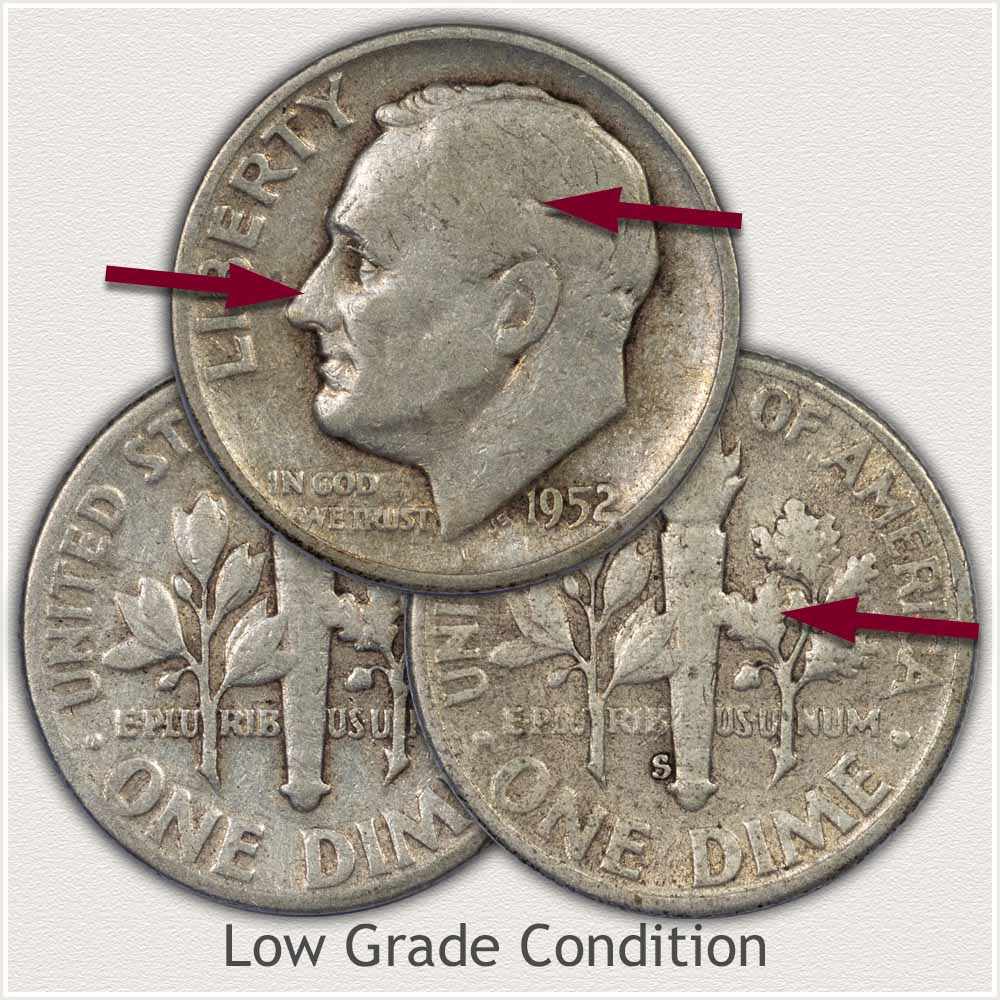 Silver Roosevelt Dimes in Low Grade Condition