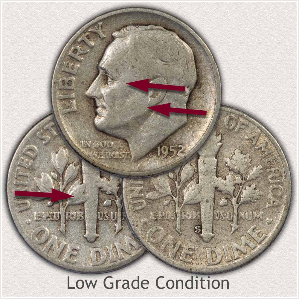 Silver Roosevelt Dimes in Low Grade Condition