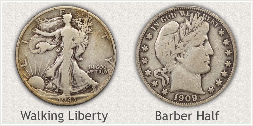 Walking Liberty and Barber Half Dollars