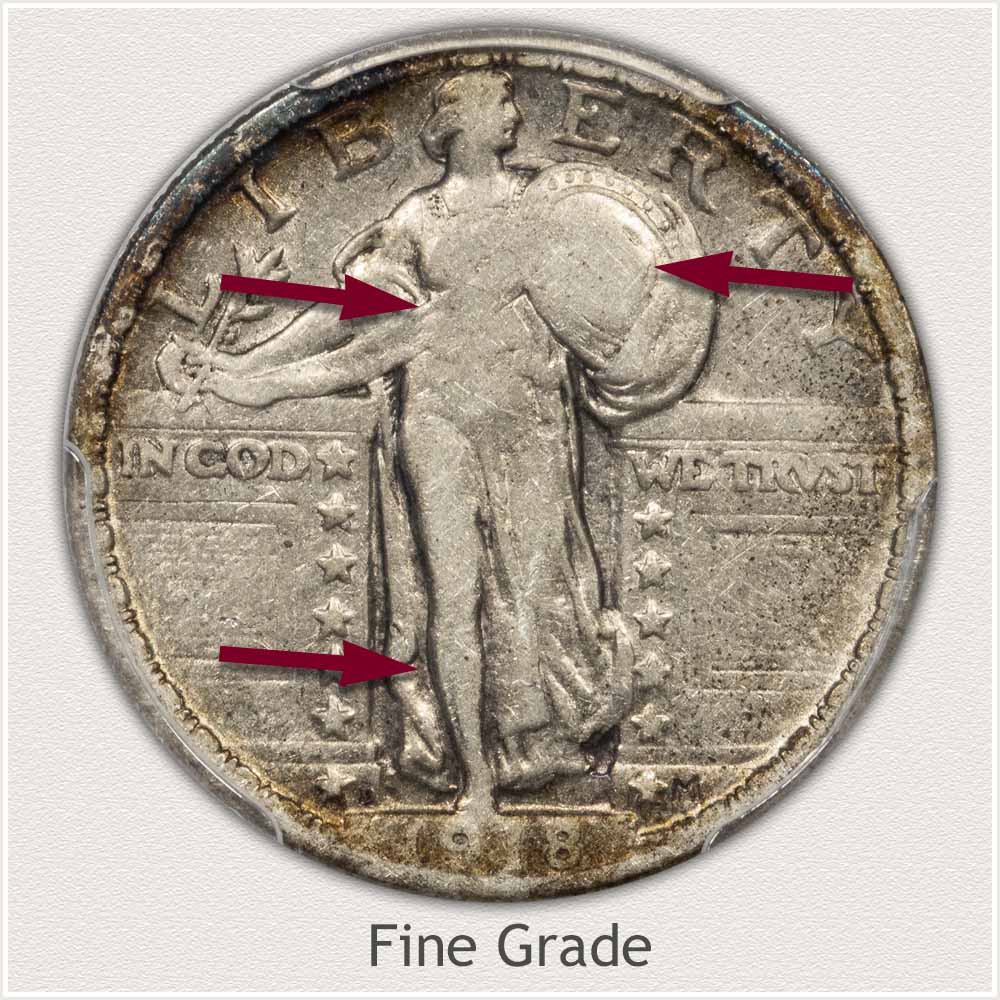 Fine Grade Standing Liberty Quarter