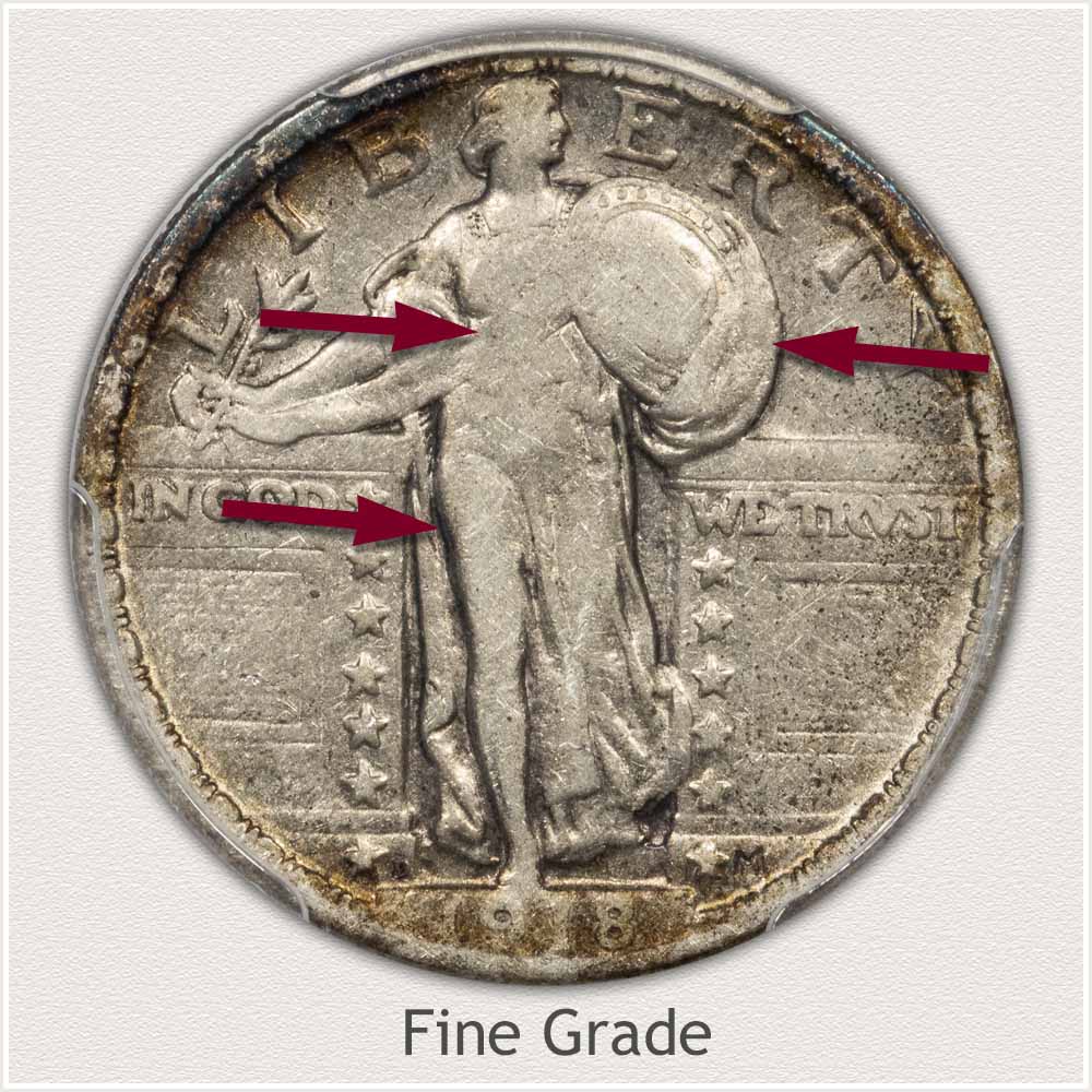 Fine Grade Standing Liberty Quarter