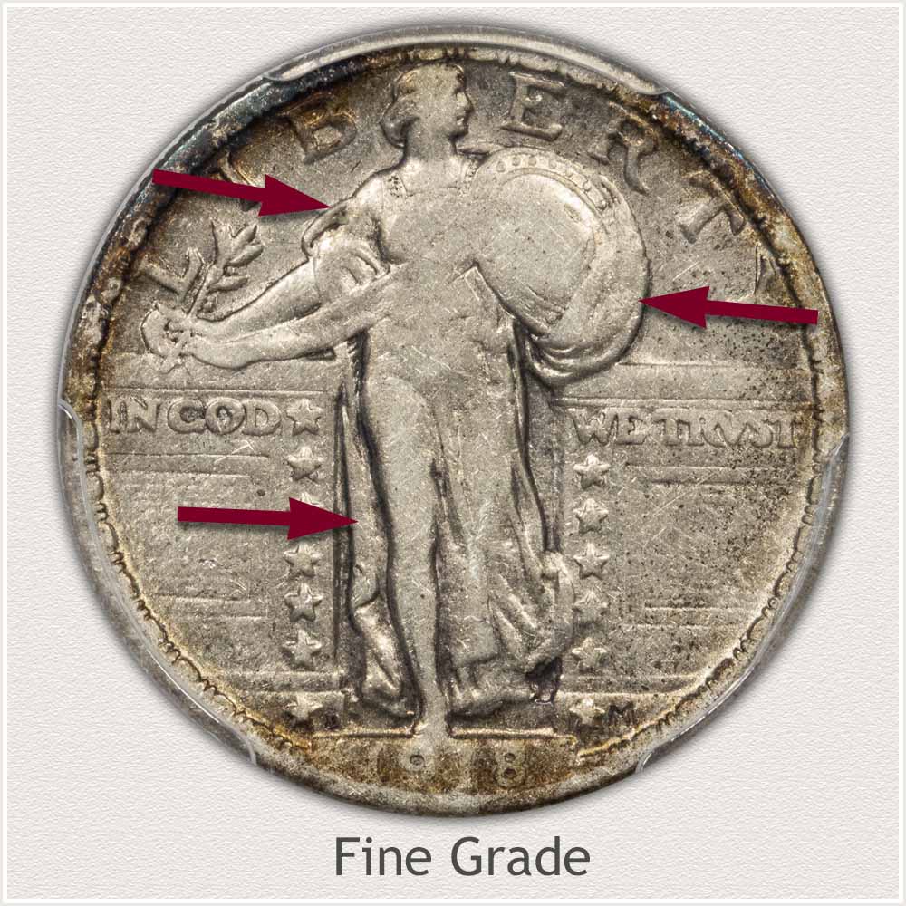 Fine Grade Standing Liberty Quarter