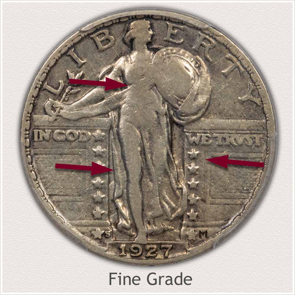 Fine Grade Standing Liberty Quarter