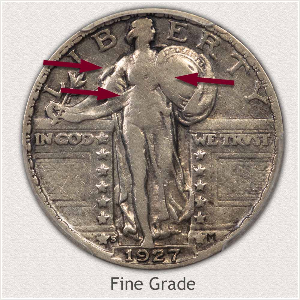 Obverse View: Fine Grade Standing Liberty Quarter