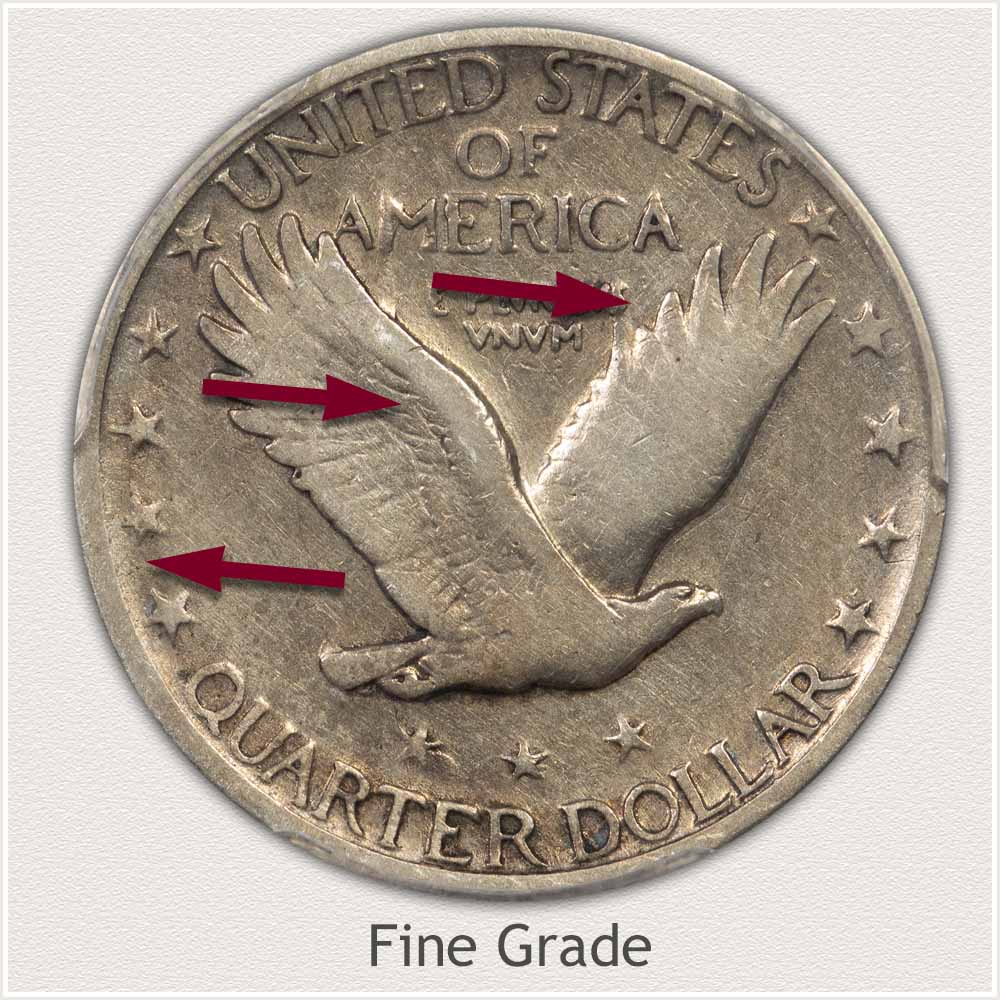 Reverse View: Fine Grade Standing Liberty Quarter