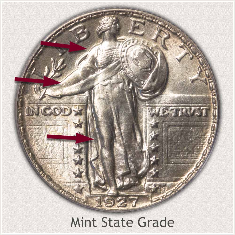 Obverse View: Mint State Grade Standing Liberty Quarter