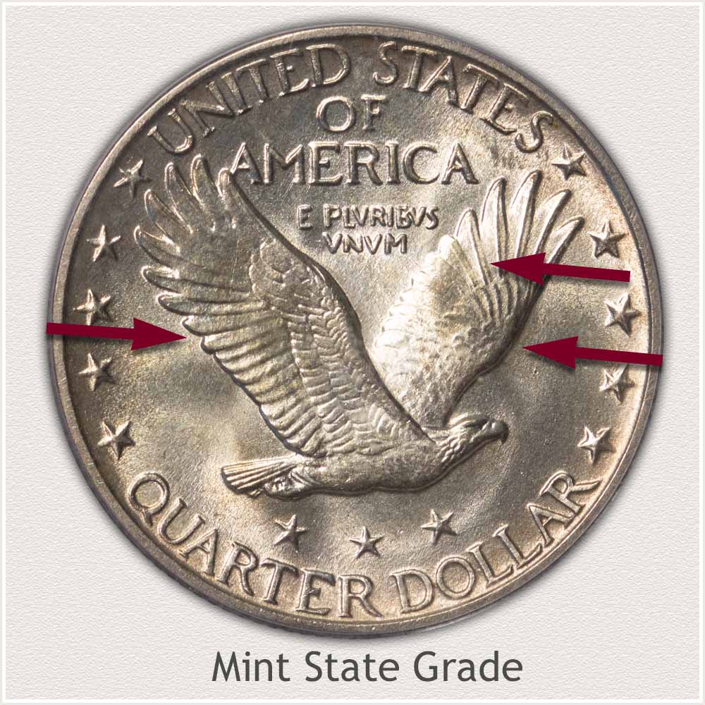 Reverse View: Mint State Grade Standing Liberty Quarter