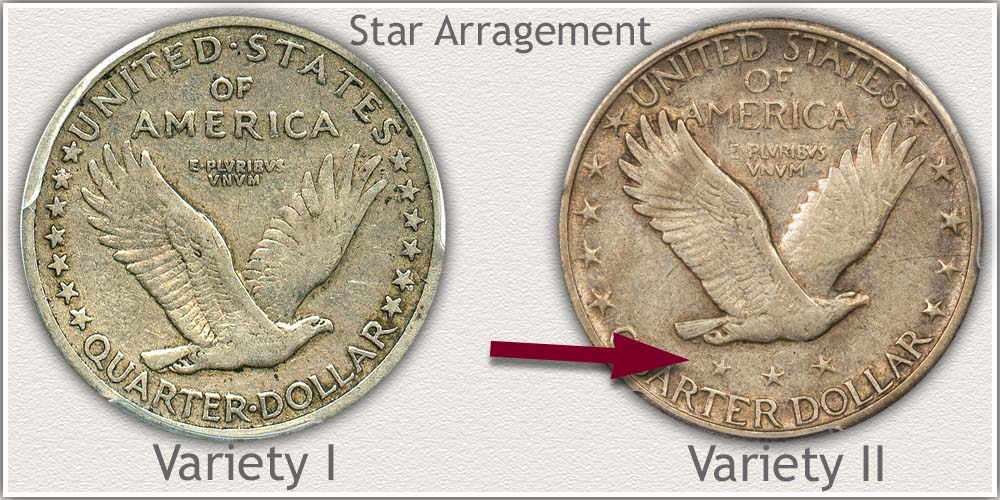 Variety I and Variety II Reverse Standing Liberty Quarters