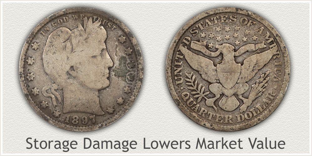 Barber Quarter Displaying Storage Damage