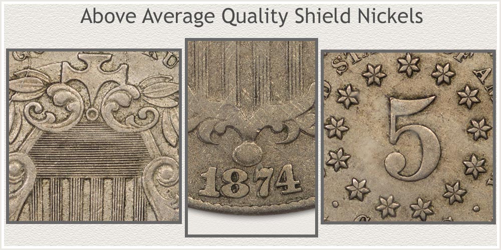 Three Bold Features on a Shield Nickel Highlighted