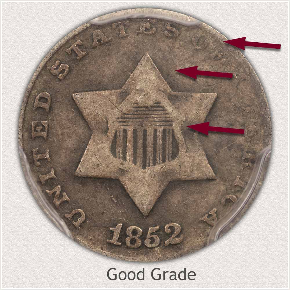 Obverse View: Good Grade Three Cent Silver