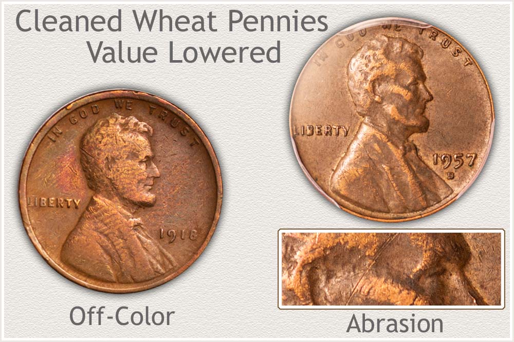 Examples of Lower Value Cleaned Wheat Pennies