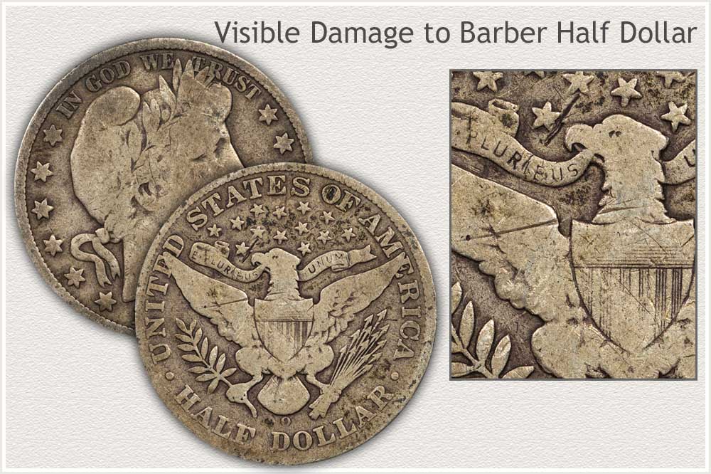Damage Causing Lower Value to Barber Half Dollar