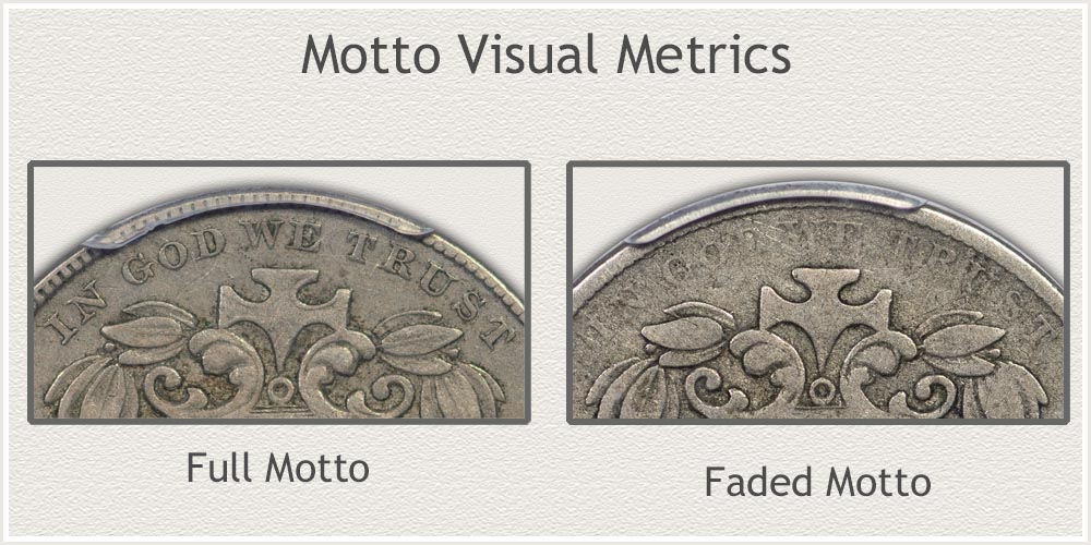 Full Motto Compared to Faded Motto on Shield Nickels
