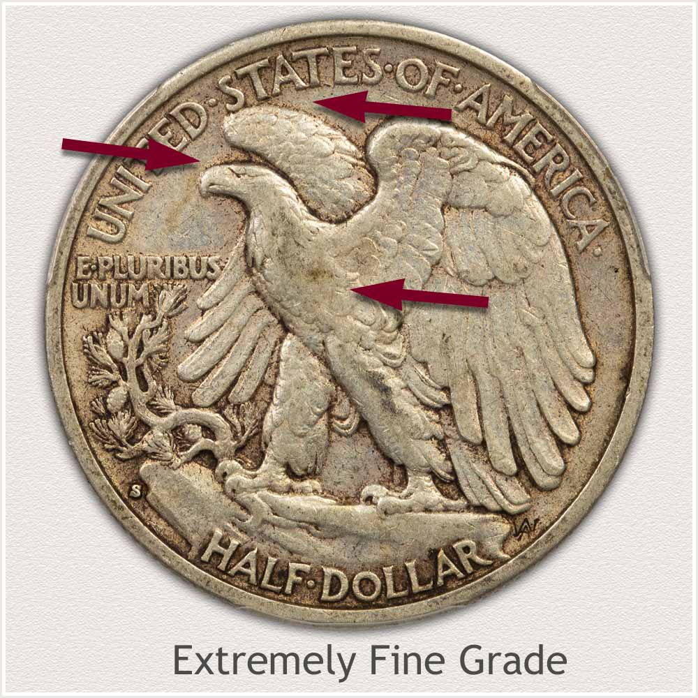Reverse View: Extremely Fine Grade Walking Liberty Half Dollar