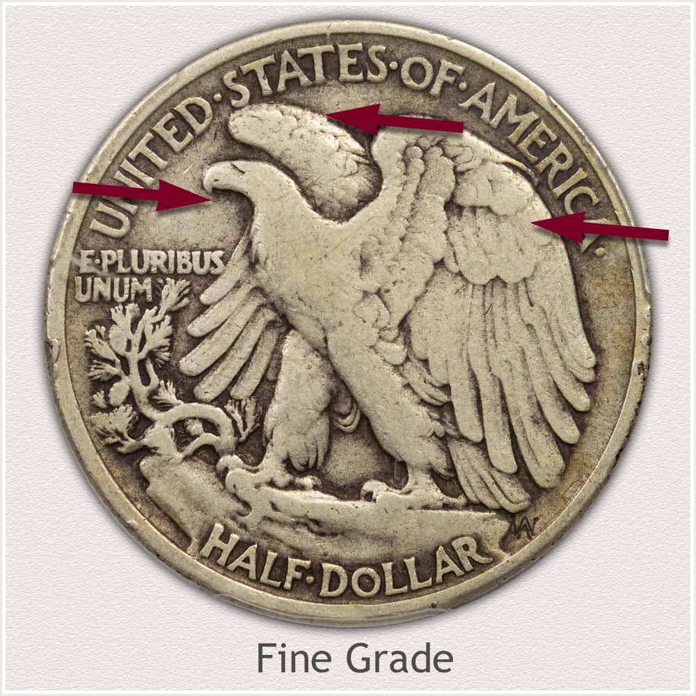 Reverse View: Fine Grade Walking Liberty Half Dollar