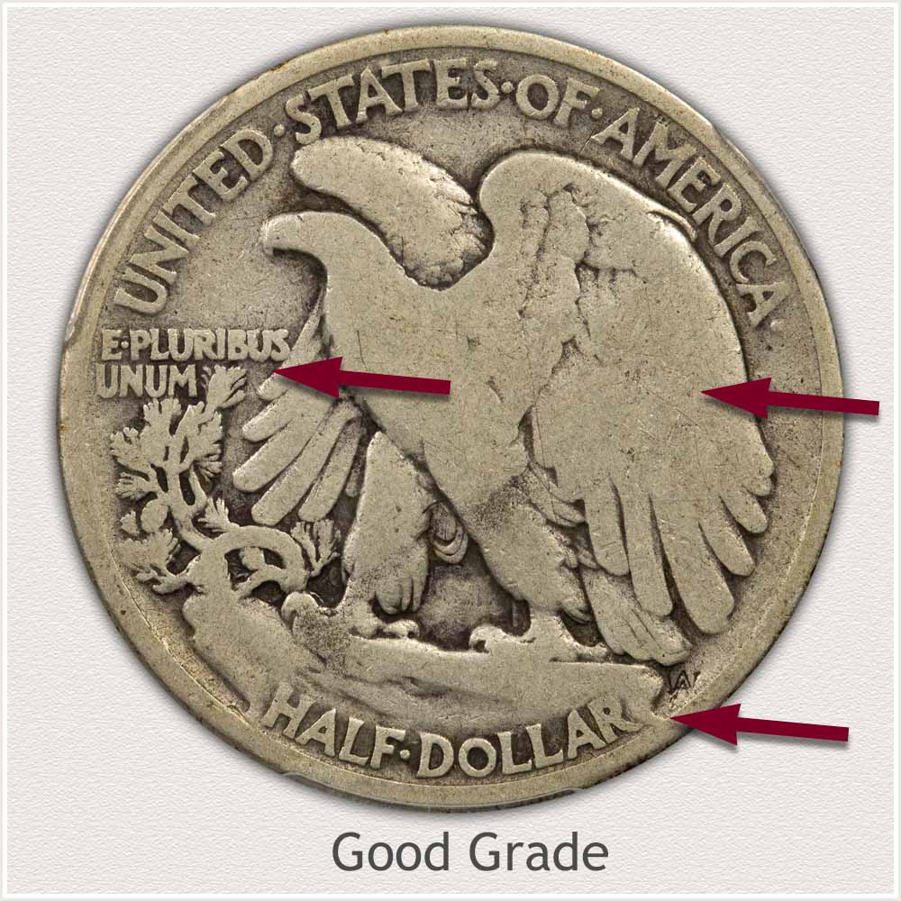 Reverse View: Good Grade Walking Liberty Half Dollar