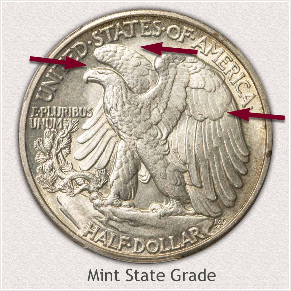 Reverse View: Mint State Grade Walking Liberty Half Dollar