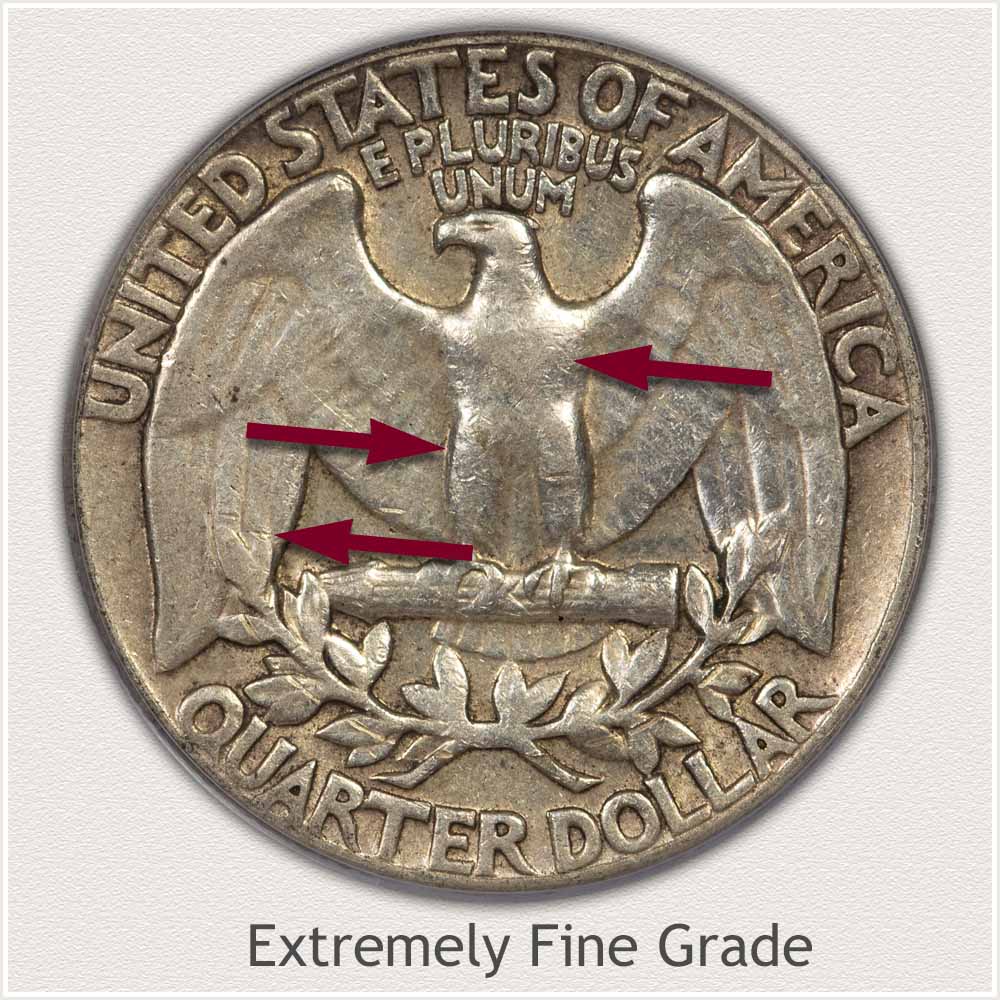 Areas to Inspect on the Reverse to Identify a Washington Quarter in Extremely Fine Grade Reverse View: Extremely Fine Grade Washington Quarter