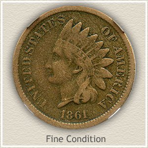 1861 Indian Head Penny Fine Condition