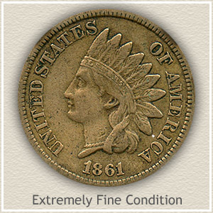 1861 Indian Head Penny Extremely Fine Condition