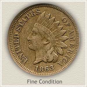 1863 Indian Head Penny Fine Condition