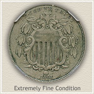 1868 Shield Nickel Extremely Fine Condition