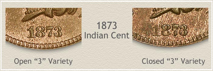 Open and Closed 3 Variety 1873 Indian Penny