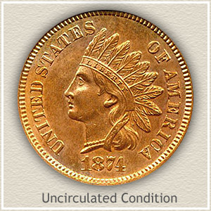 1874 Indian Head Penny Uncirculated Condition