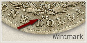 Mintmark Location 1878-CC Morgan Silver Dollar