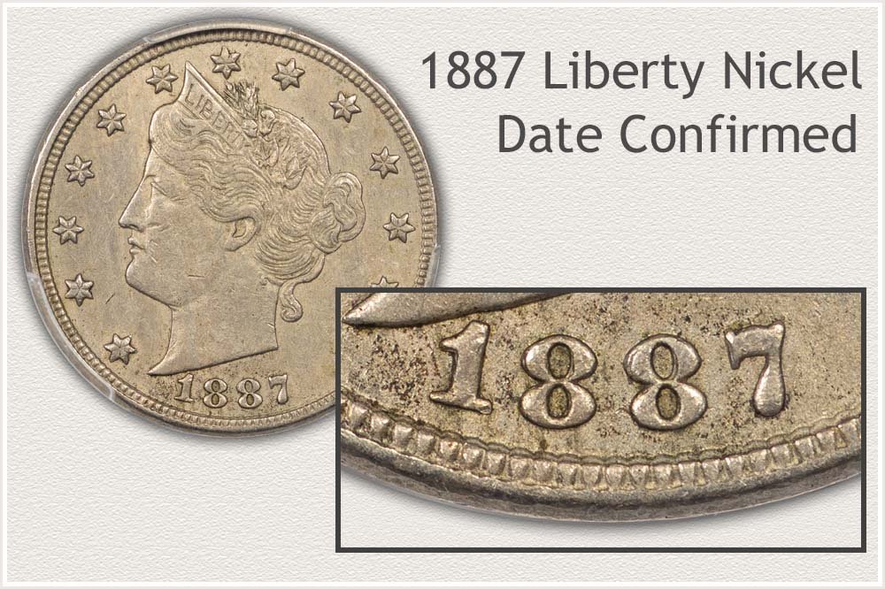 Full and Close View of 1887 Date on Liberty Nickel