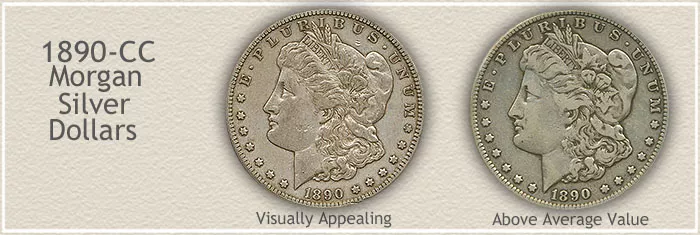 Rare Circulated 1890-CC Morgan Silver Dollars