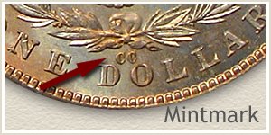 Mintmark Location 1890-CC Morgan Silver Dollar