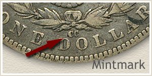 Mintmark Location 1891-CC Morgan Silver Dollar