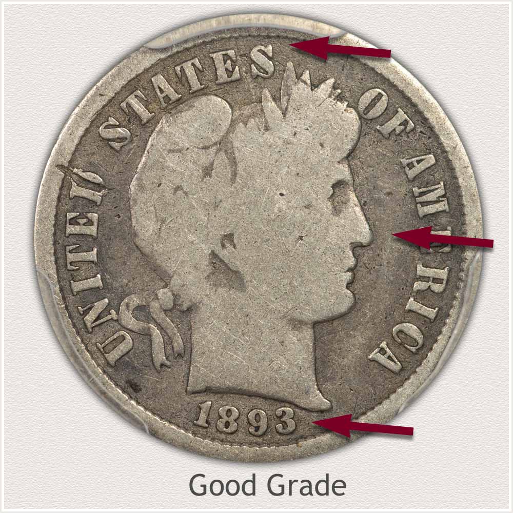 1893 Barber Dime in Good Grade