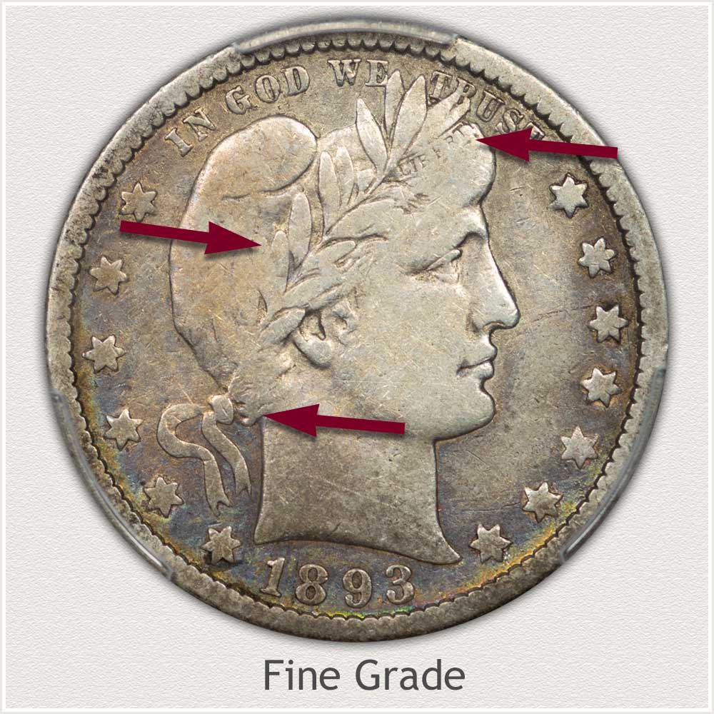 Fine Grade 1893 Barber Quarter