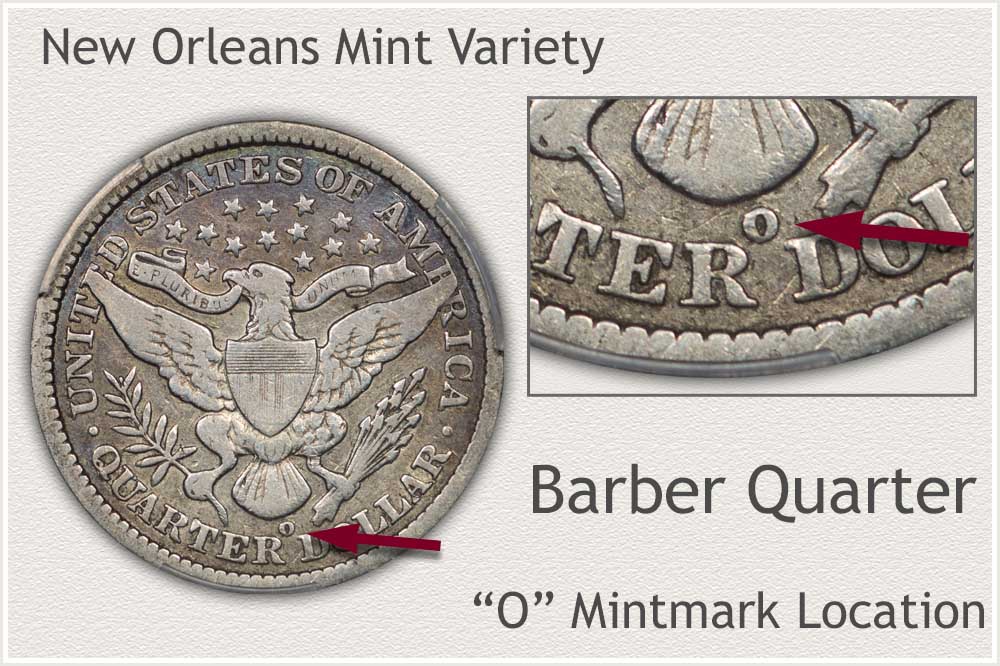 O Mintmark 1893 Barber Quarter