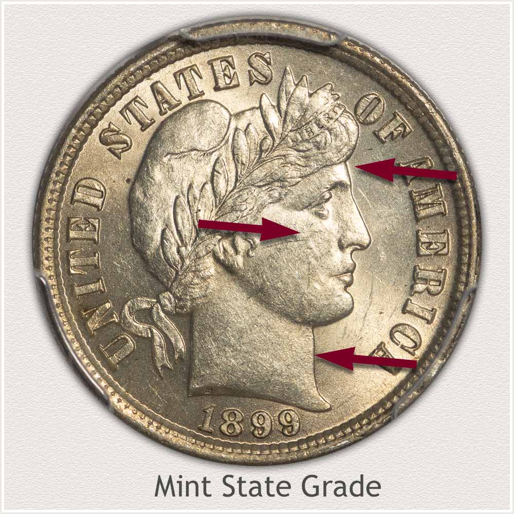 1899 Barber Dime Mint State Grade